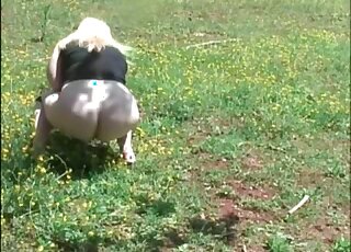 Dogs arriving outdoors to watch her public poop