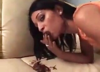 Attractive brunette about to do something really nasty