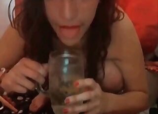 Redheaded Latina dancing and showing off at the start