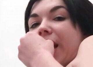 Babe with short hair talking and showing her bottom